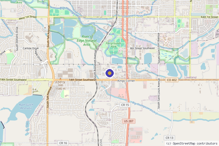 Map showing the location of EmpowerMed Longevity & Wellness in Loveland, CO