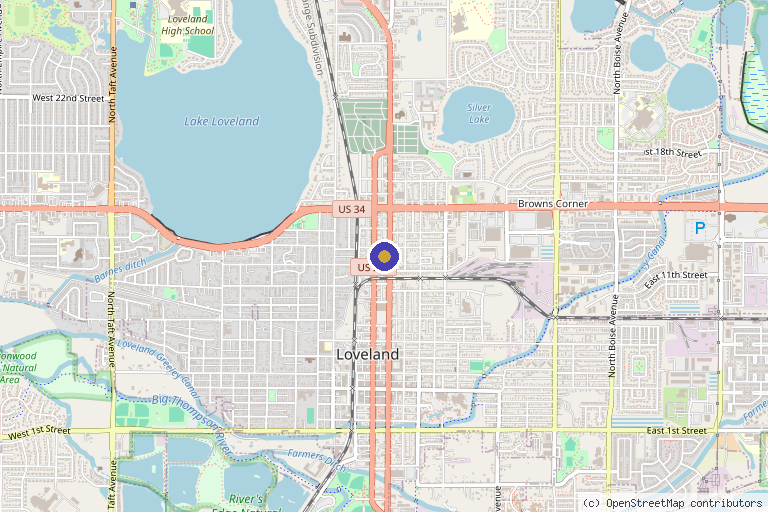 Map showing the location of 18 Spa in Loveland, CO