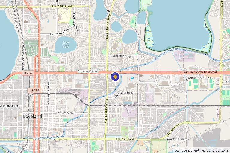 Map showing the location of NoCO Aesthetics Studio in Loveland, CO