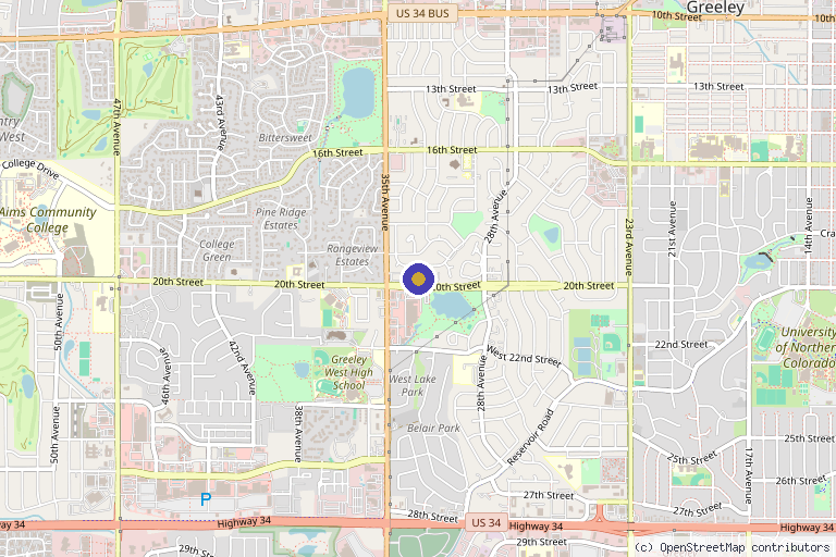 Map showing the location of Radiant Rose Aesthetics | Greeley in Greeley, CO