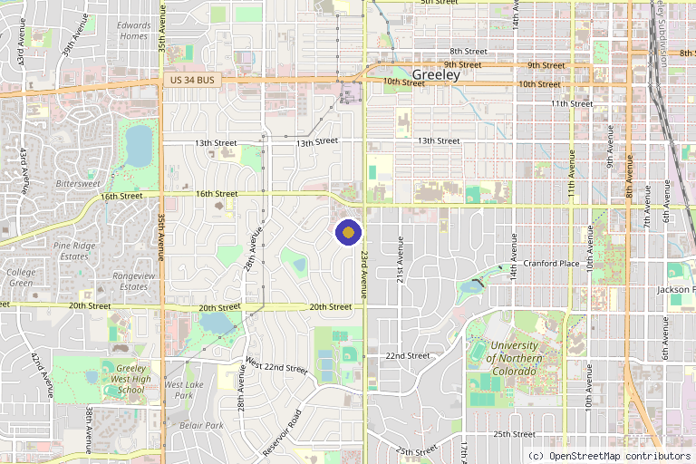 Map showing the location of Lumié Aesthetics + Wellness Co. in Greeley, CO