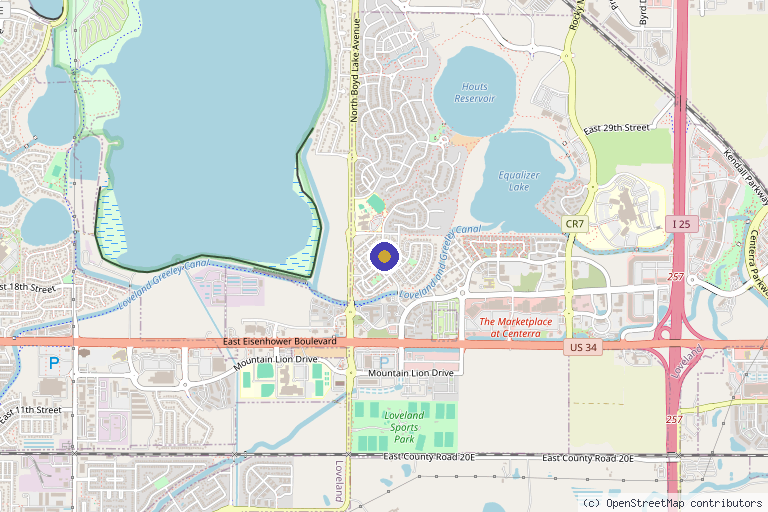 Map showing the location of Loveland Medical Clinic in Loveland, CO