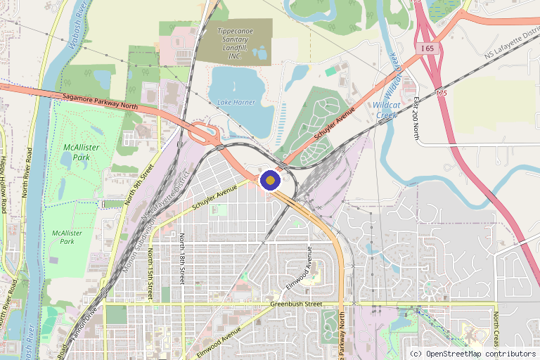 Map showing the location of The Results Lounge in Lafayette, IN