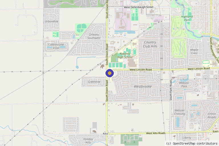 Map showing the location of Sylvester Medical Center in Kokomo, IN