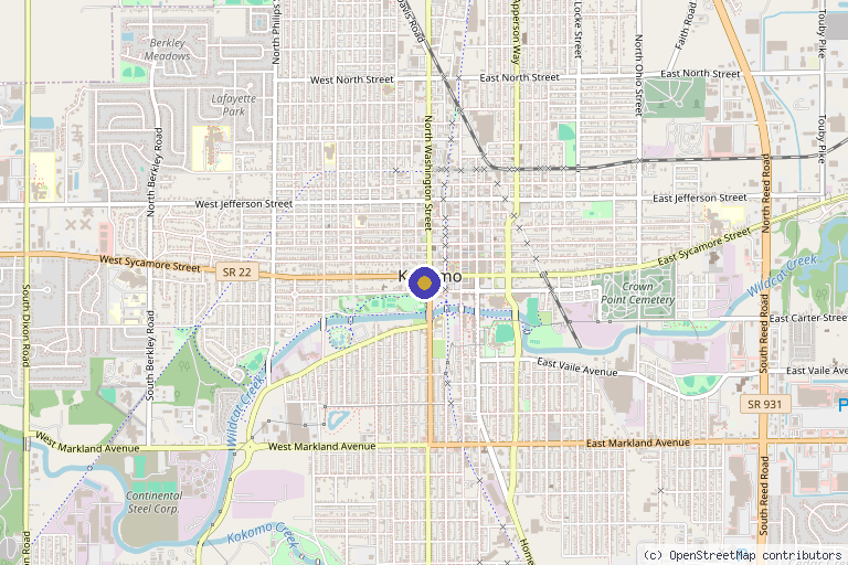 Map showing the location of Kokomo Lafayette Pain Care in Kokomo, IN