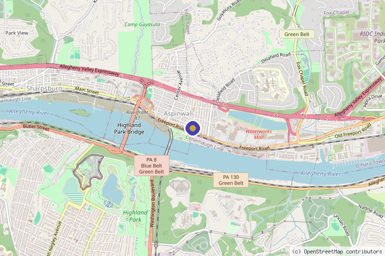 Map showing the location of Valerie P Donaldson, MD, Regenerative Medicine Center in Pittsburgh, PA
