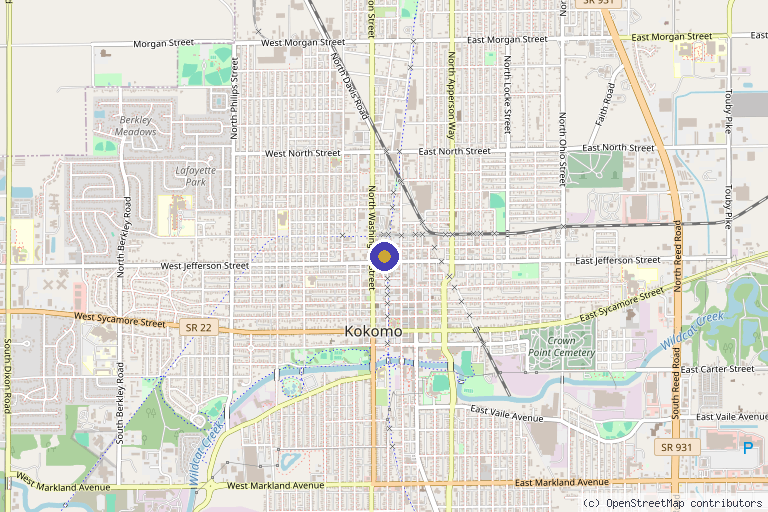 Map showing the location of Live Well 360 Health and Medspa in Kokomo, IN
