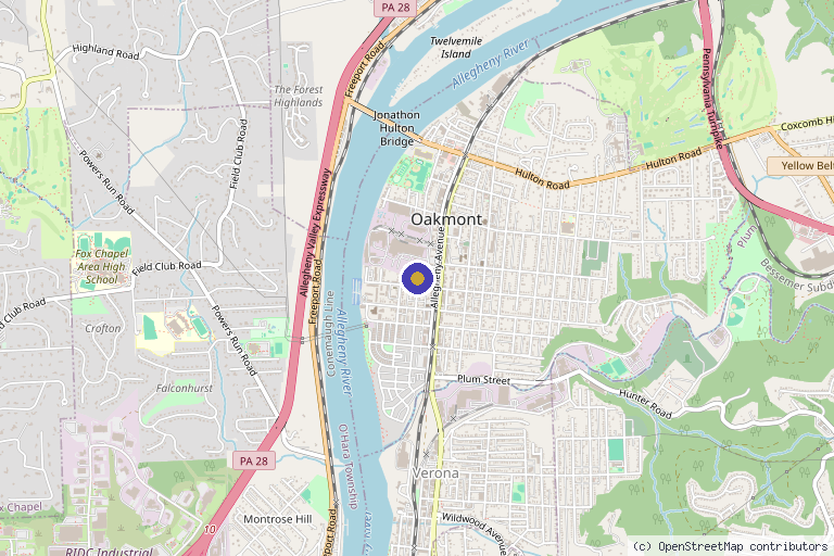 Map showing the location of RAE Regenerative Aesthetics in Oakmont, PA
