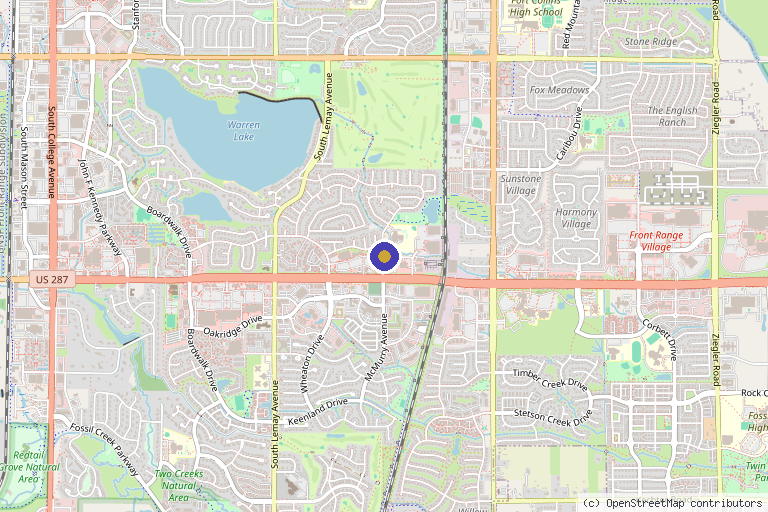 Map showing the location of Muscle Restoration Therapy in Fort Collins, CO