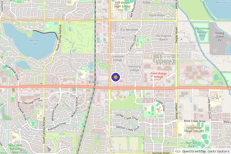 Map showing the location of Harmony Skin & Wellness Clinic in Fort Collins, CO