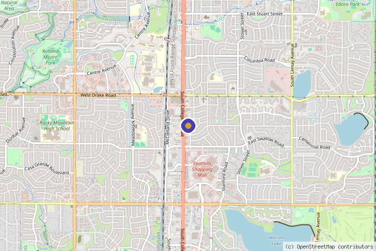 Map showing the location of Aesthetic & Medical Lasers of Colorado Ft. Collins in Fort Collins, CO