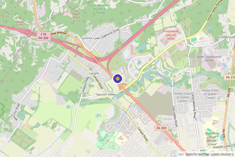 Map showing the location of BioNova Aesthetics in Center Valley, PA