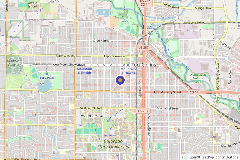 Map showing the location of Revive Therapeutics in Fort Collins, CO