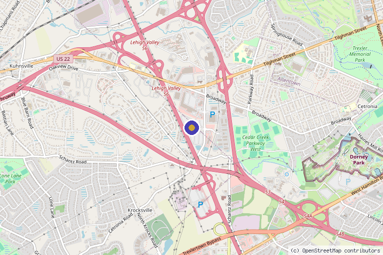 Map showing the location of Aesthetic Surgery Associates in Allentown, PA