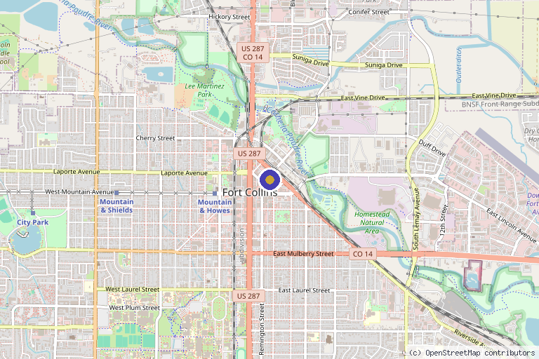 Map showing the location of Hydrate IV Bar in Fort Collins, CO