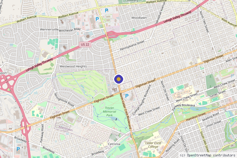 Map showing the location of Amore Aesthetics by Amber in Allentown, PA