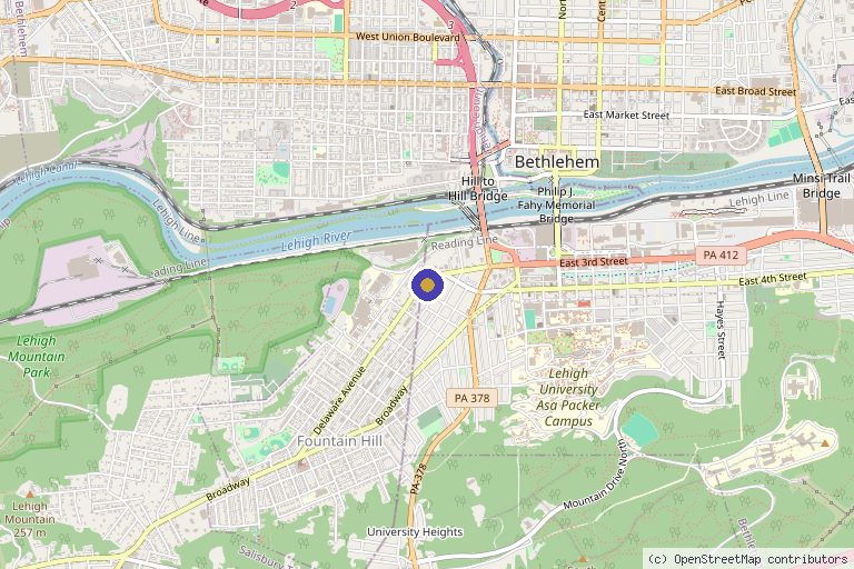 Map showing the location of The Restoration Space in Bethlehem, PA