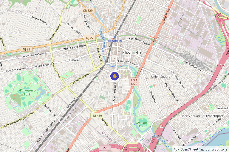 Map showing the location of Edward Shen MD, Spine and Pain Specialty Care in Elizabeth, NJ
