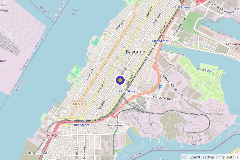 Map showing the location of Bergen Medical Sports & Spine in Bayonne, NJ