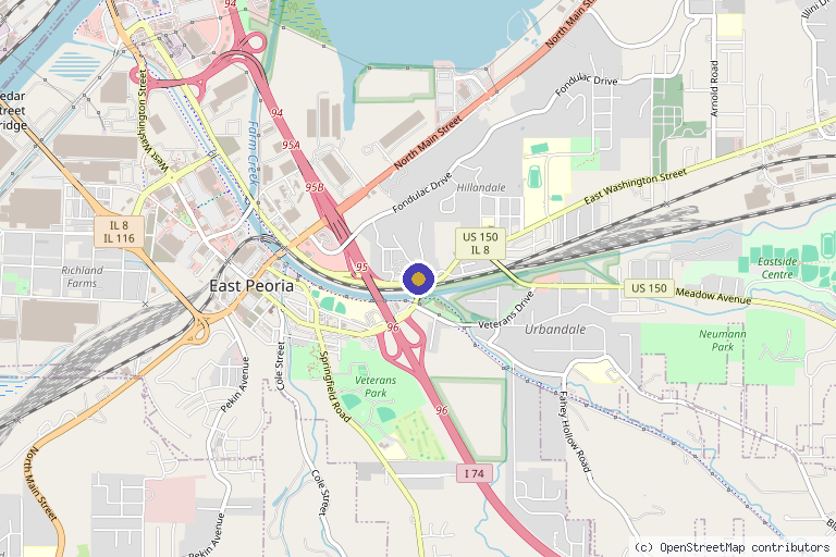 Map showing the location of POSH -Botox, Facial Filler, Microneedling, Weight Loss, TRT/HRT Testosterone/Estrogen, IV Vitamin Hydration/Injections in East Peoria, IL