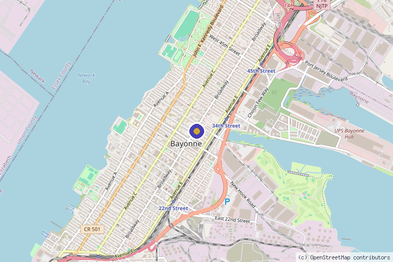 Map showing the location of Luxe Beauty Med Spa in Bayonne, NJ