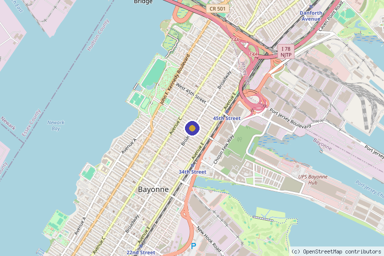 Map showing the location of Tri County Foot & Ankle Center in Bayonne, NJ