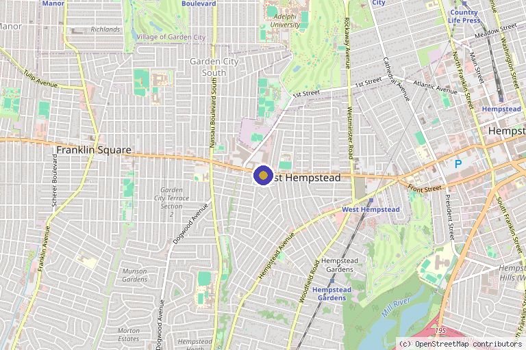 Map showing the location of RxIV Infusions in West Hempstead, NY