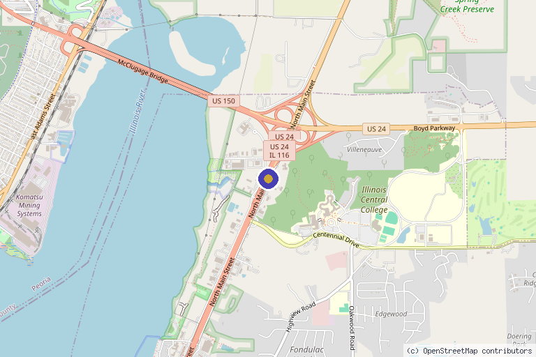Map showing the location of One Degree Functional Health & Neuropathy Treatment Center in Peoria, IL