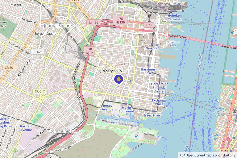 Map showing the location of The Family Pain & Wellness in Jersey City, NJ