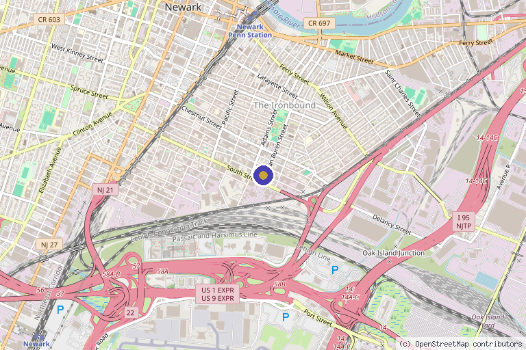Map showing the location of North American Spine and Pain Institute in Newark, NJ