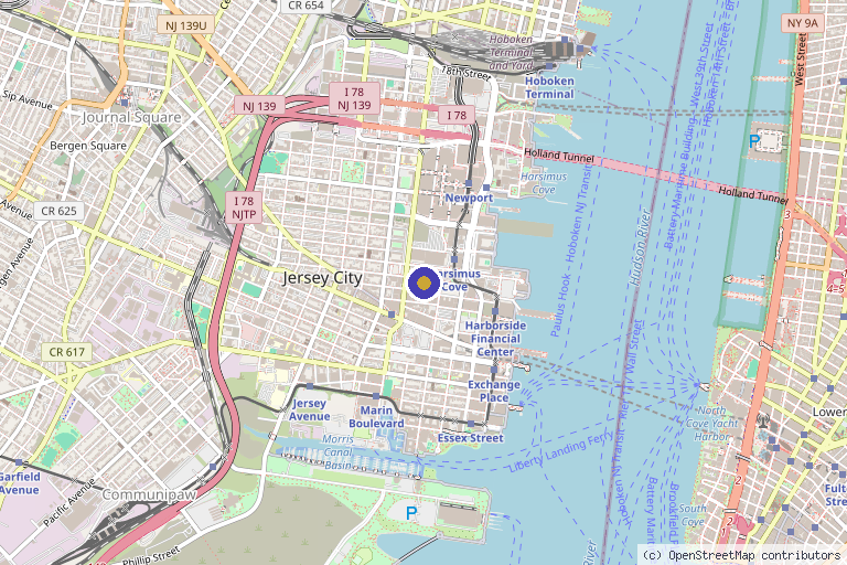 Map showing the location of NJEKT Studio in Jersey City, NJ