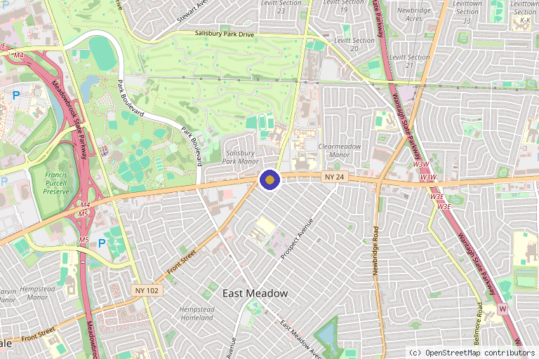 Map showing the location of Atlas Mens Health Clinic - Long Island | TRT | Peptides | Weight Loss Clinic in East Meadow, NY