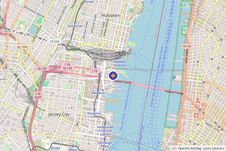 Map showing the location of Clear Laser Skin Clinic Jersey City in Jersey City, NJ