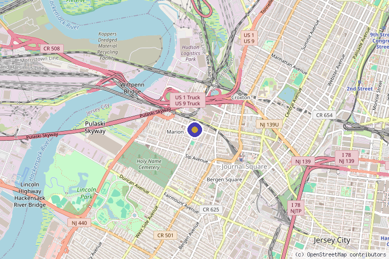 Map showing the location of NYC Pain MD in Jersey City, NJ