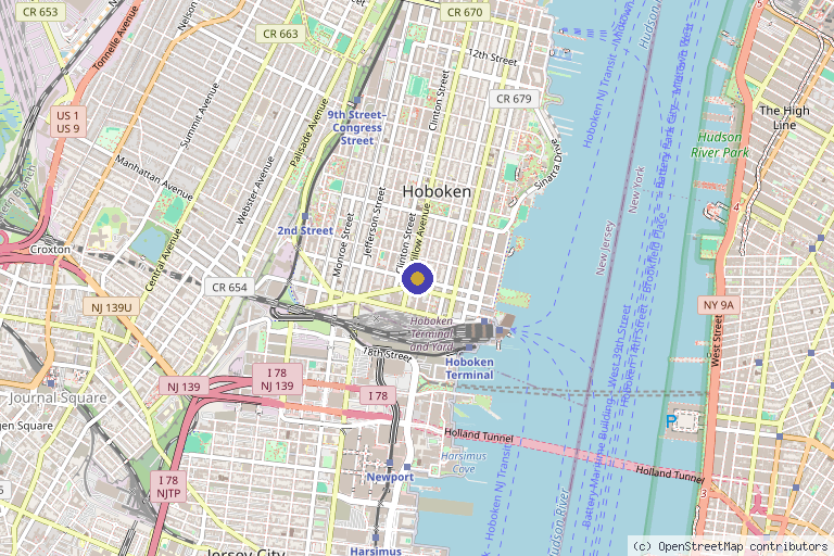 Map showing the location of 1Aesthetic in Hoboken, NJ