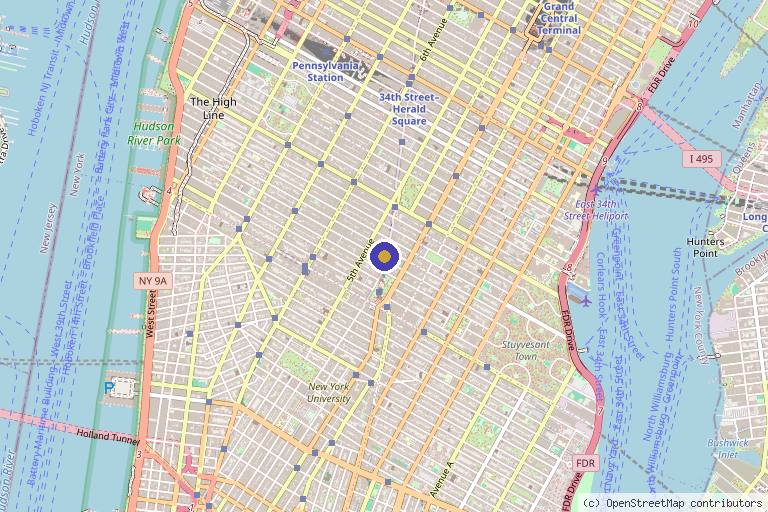 Map showing the location of Apollo House in New York, NY