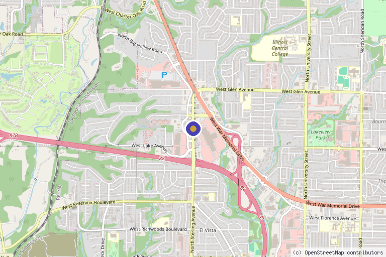 Map showing the location of Tyrian HealthCare – Aesthetic & Regenerative Medicine in Peoria, IL
