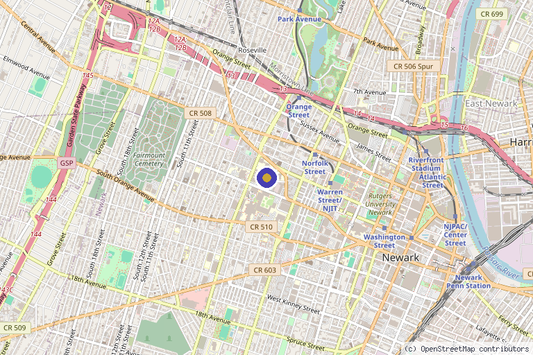 Map showing the location of Advanced Stem Cells in Newark, NJ