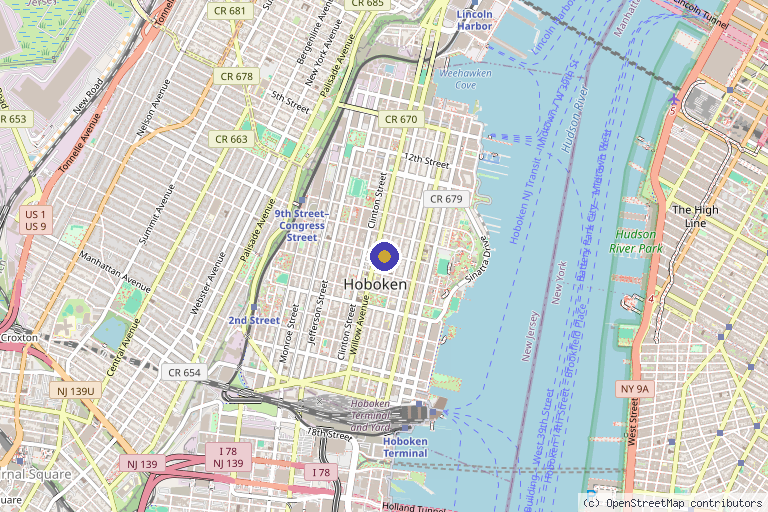 Map showing the location of Honey Medspa in Hoboken, NJ