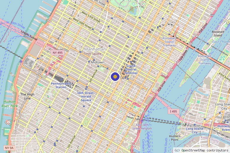 Map showing the location of Manhattan Restorative Health Sciences (Tim Canty MD) in New York City, NY