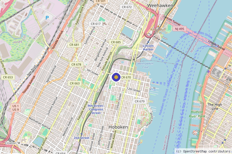 Map showing the location of Pureverra in Hoboken, NJ