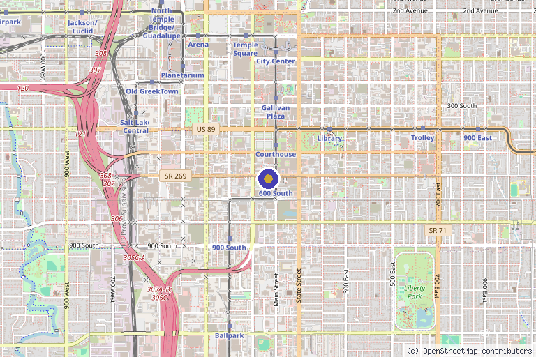 Map showing the location of Gateway Aesthetic Institute and Laser Center in Salt Lake City, UT