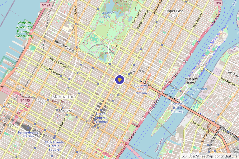Map showing the location of Russak Dermatology Clinic in New York, NY