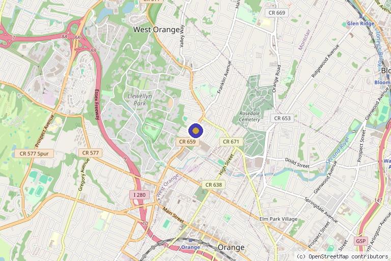 Map showing the location of Canspireme Health & Wellness in West Orange, NJ