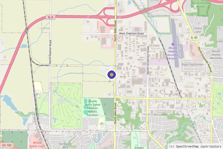 Map showing the location of The Luminary Aesthetics + Self Care Bar in Peoria, IL