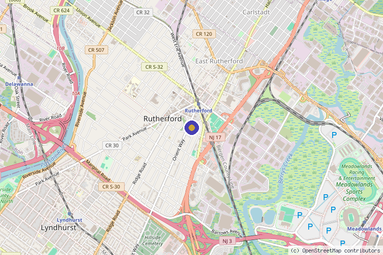 Map showing the location of Geria Dermatology - Rutherford in Rutherford, NJ