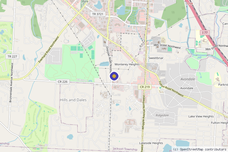 Map showing the location of Apex Physical Medicine in Canton, OH