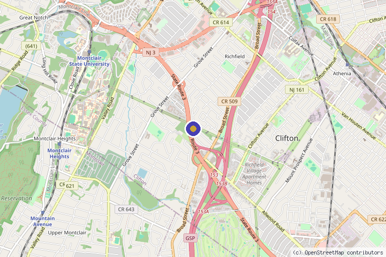 Map showing the location of Clifton Cosmetic Center in Clifton, NJ