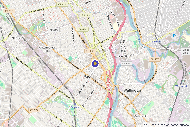 Map showing the location of Dahlias Wellness Center in Passaic, NJ
