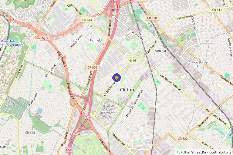 Map showing the location of Dermatology Institute & Laser Center in Clifton, NJ